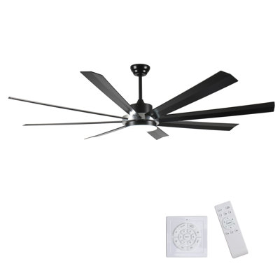 72 Inch Industrial DC Motor Ceiling Fan With Light, Large Ceiling Fan With 8 Reversible Blades, 3 Downrods, 6-Speed Remote Control, Home Or Commercial Ceiling Fans For Porch/Garage/Shop