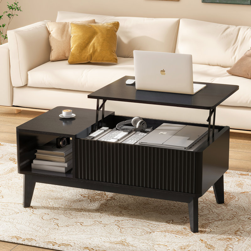Ensemble de tables basses à plateau relevable avec 2 tables de bout - Table basse et tables d'appoint noires, Noir