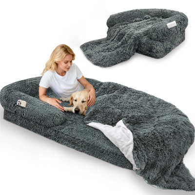 Lit pliant pour chien 71 po x 38 po x 9 po s'adaptant à un lit pour chien surdimensionné en mousse à mémoire de forme de 10 cm d'épaisseur avec couverture - gris foncé