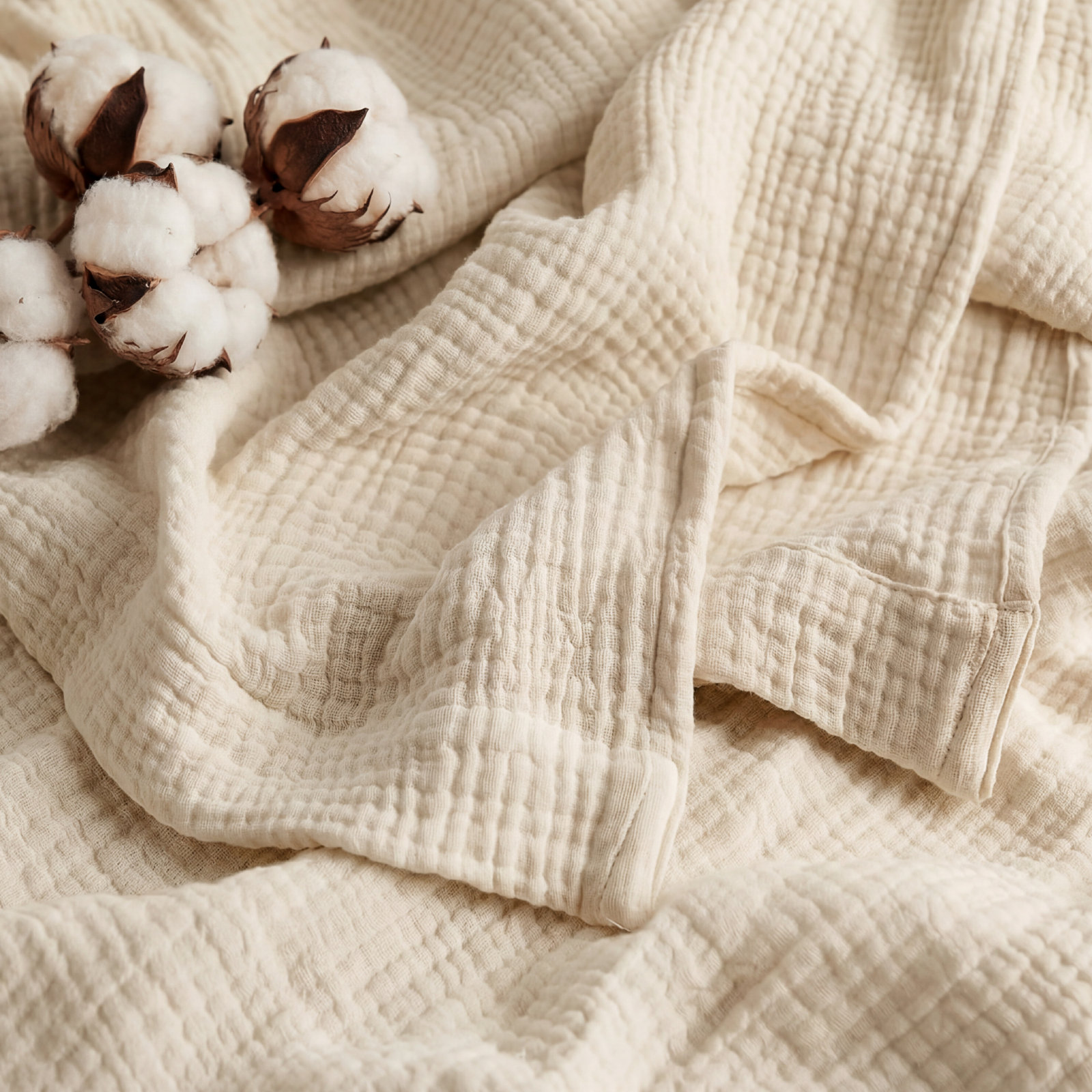 Bedsure Cotton Muslin Throw Blanket, Beige, King