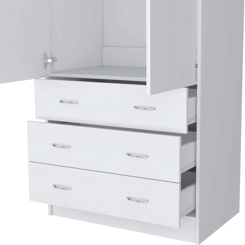 Armoire, avec 2 portes, 3 tiroirs et 1 barre à vêtements, Blanc