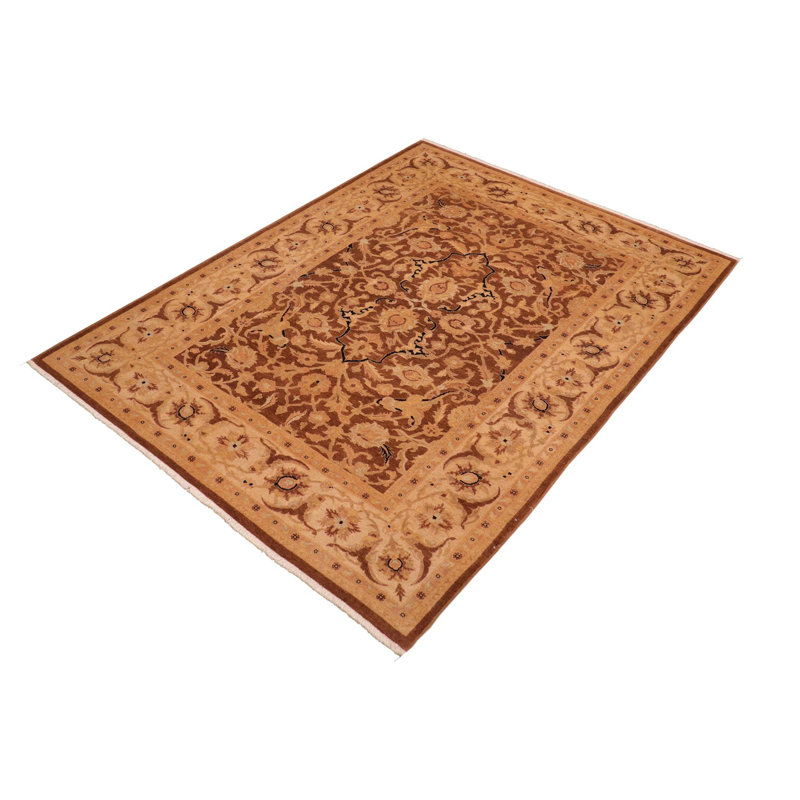Tapis oriental brun en laine noué à la main 6 pi 2 po x 9 pi 1 po Baccio