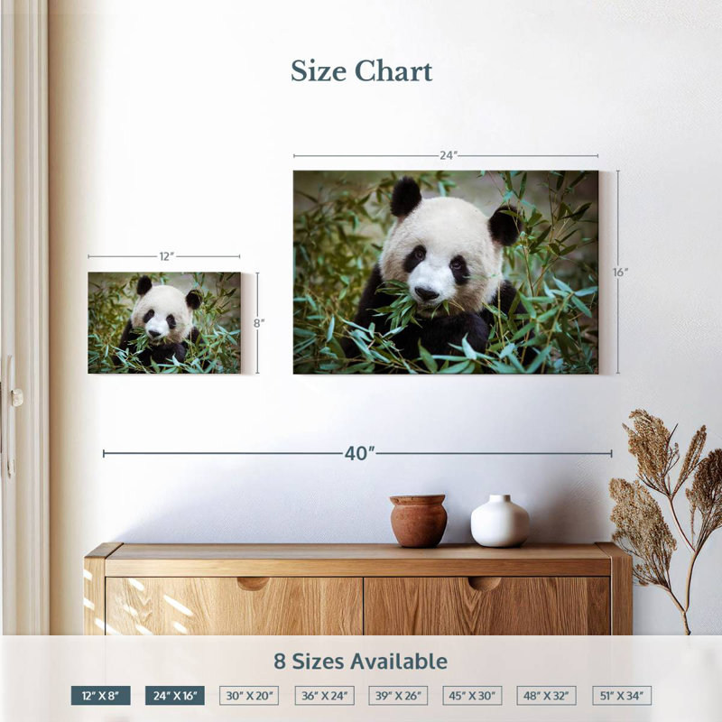 Panda With Bamboo, 16" H x 24" W
