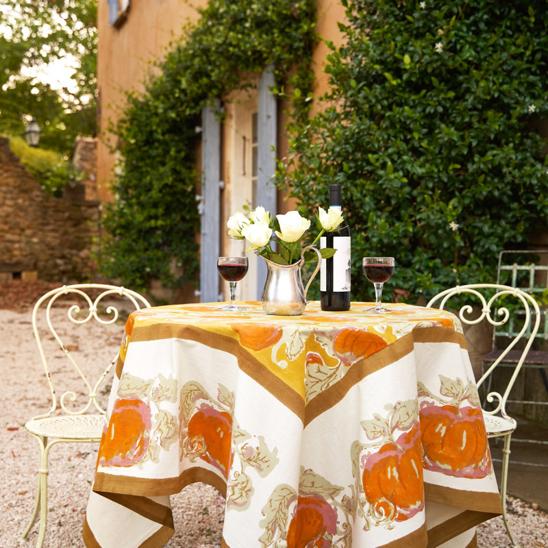 Pumpkin Tablecloth in Orange & Mustard, 90" L x 90" W, Yellow