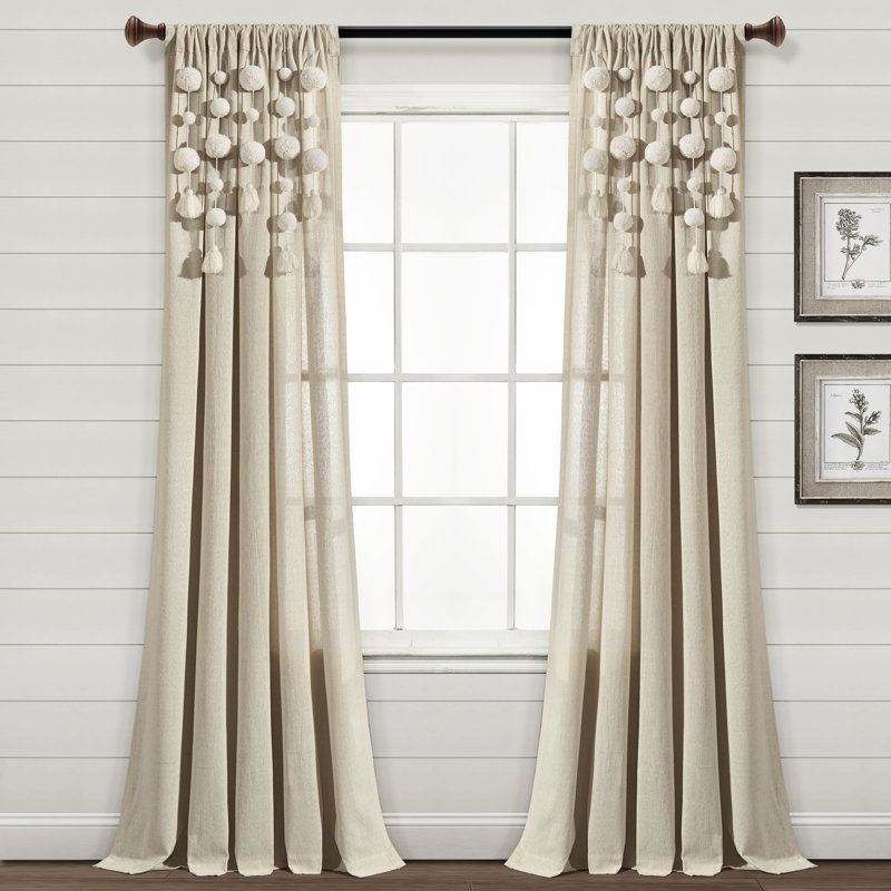 Cotton Blend Semi Sheer Curtain Single Panel, Beige, 52"W x 95"L