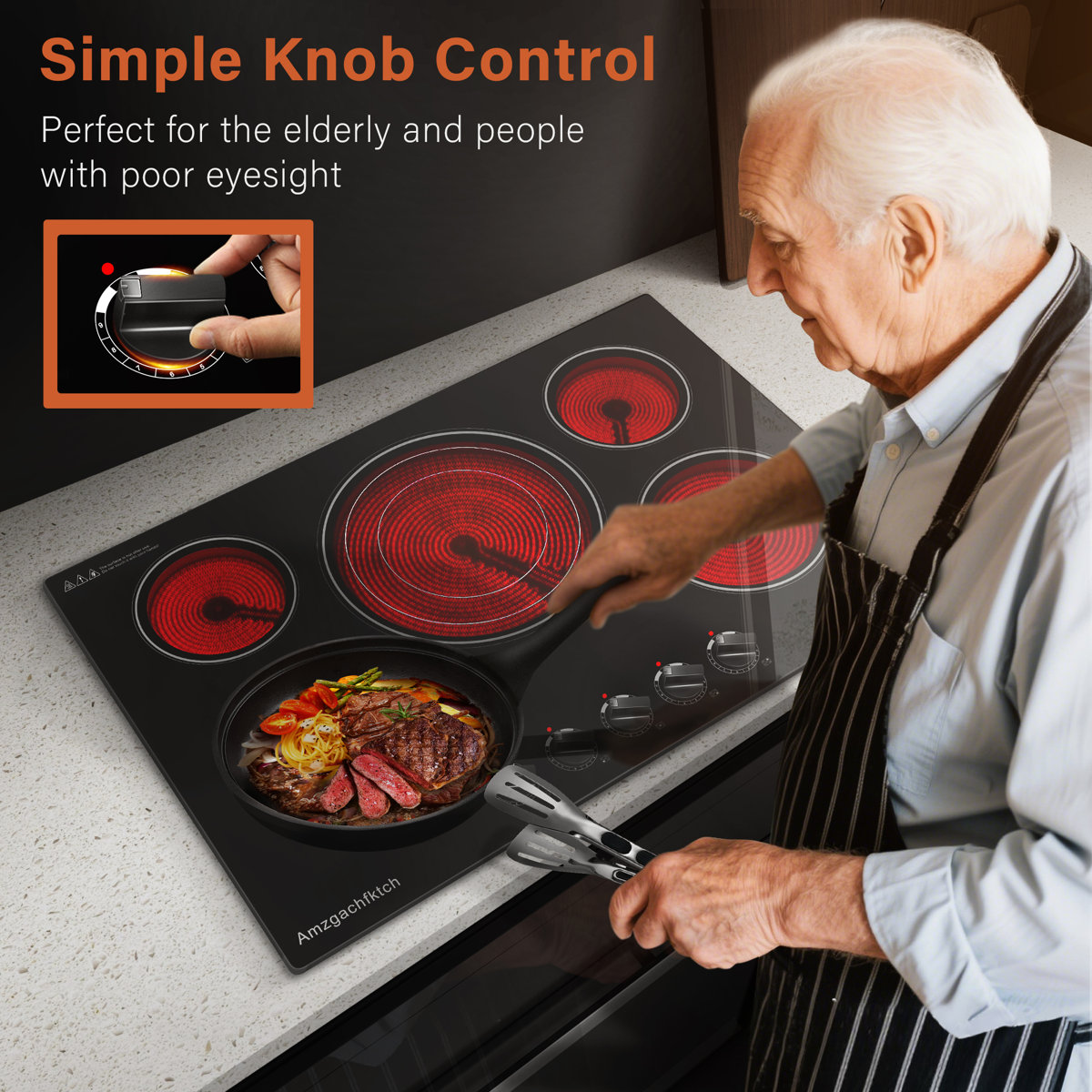 Zomagas 30 Inch Electric Cooktop - 5 Burners Built-In Ceramic Cooktop ...