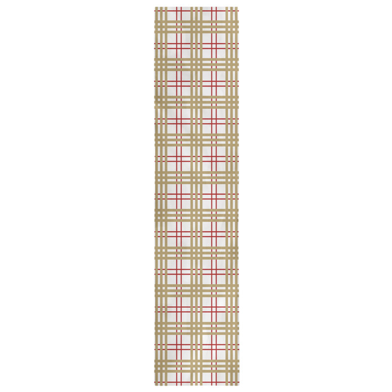Paid Polyester Table Runner, 90" L x 16" W, White/Red/Gold