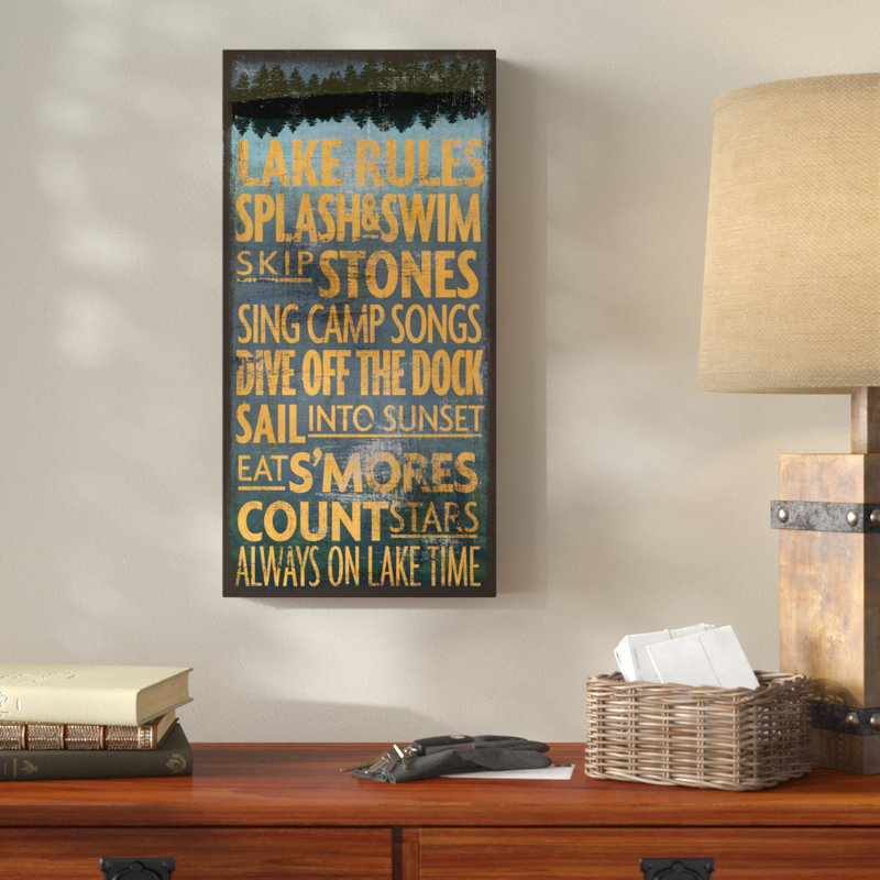 « lake rules », art textuel sur toile tendue, H 19 po x l 10 po x P 2 po