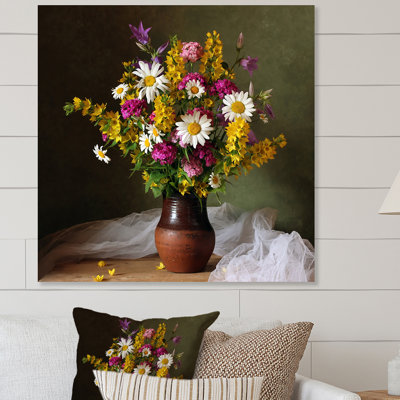 Nature morte bouquet de fleurs d'été - reproduction traditionnelle sur bois