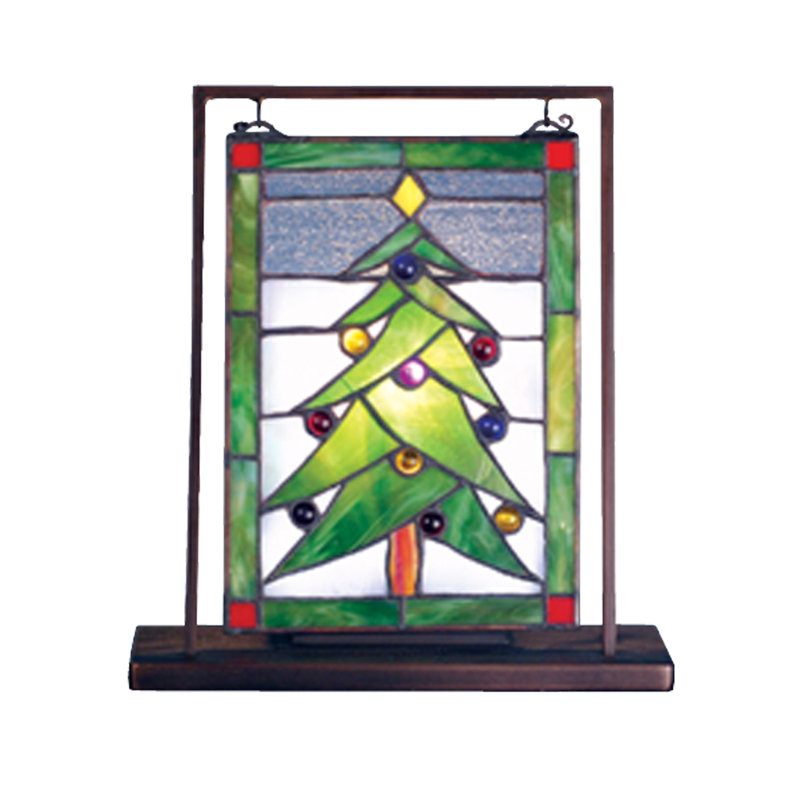 Festive Pine Green and Snow White 10.5'' Stained Glass Christmas Tree