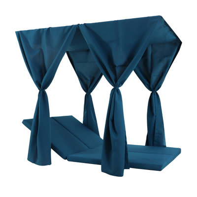 Coussin et rideaux d'extérieur Yavi pour lit de jour, tissu bleu foncé 79 po