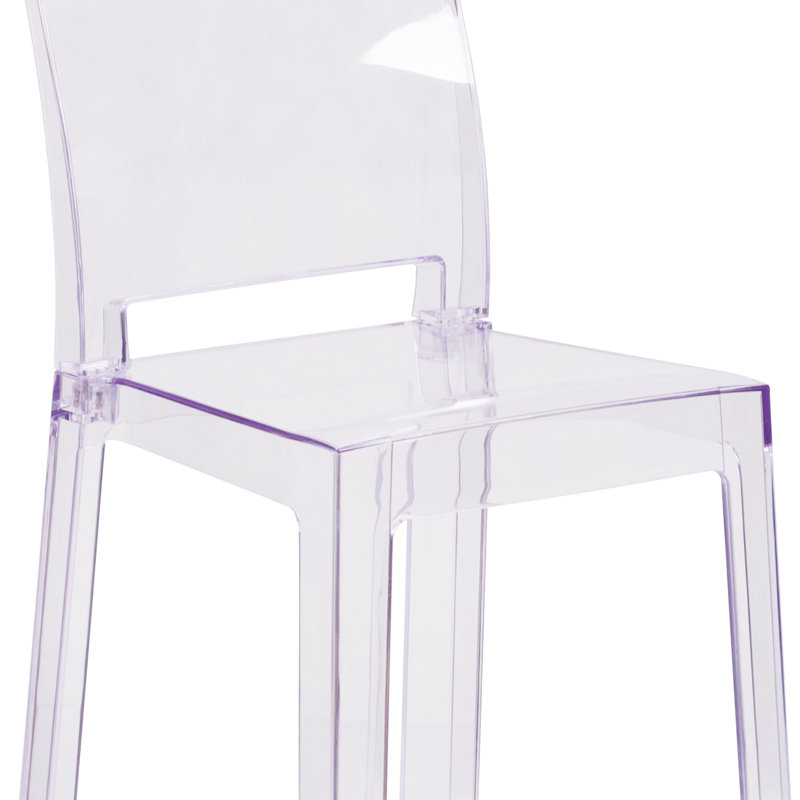 Imca Counter Stool with Square Back in Transparent Crystal - Wedding Chairs, Counter Stool (25" Seat Height)