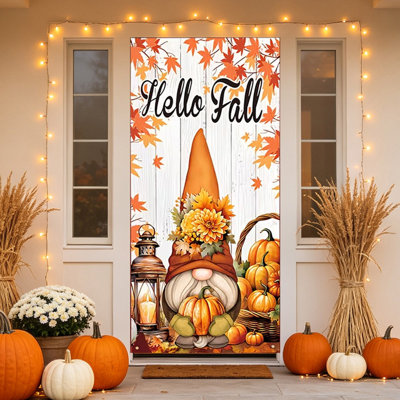 Décoration d'automne (1 pièce) - Rideau de porte décoratif pour l'Action de grâce - Bannière - Décoration de porte d'entrée - Tissu suspendu - Accessoires de décoration pour fêtes intérieures et extérieures - 89 x 180 cm