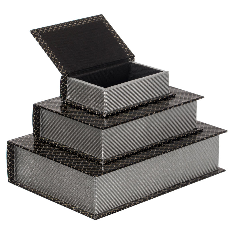 Ensemble de 3 boîtes de rangement en velours, Noir