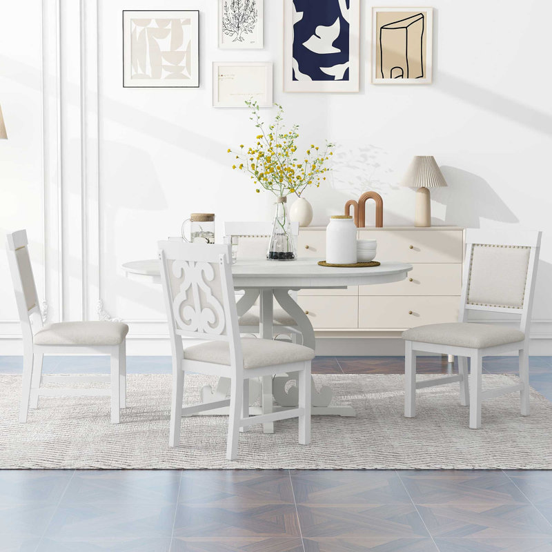 Ensemble de salle à manger 5 pièces, Blanc antique