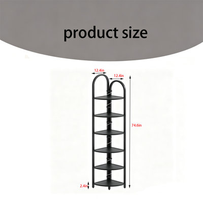 6-Tier Corner Shelf with LED Lights – Narrow Metal Frame Corner Bookshelf for Living Room, Bedroom, Small Spaces