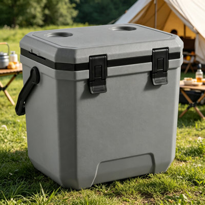 Rugged Camping Cool Box with Thick PU Insulation, Durable Hard HDPE Shell & Lid, Portable Ice Cool Box for Camping, Fishing & All Outdoor Activities