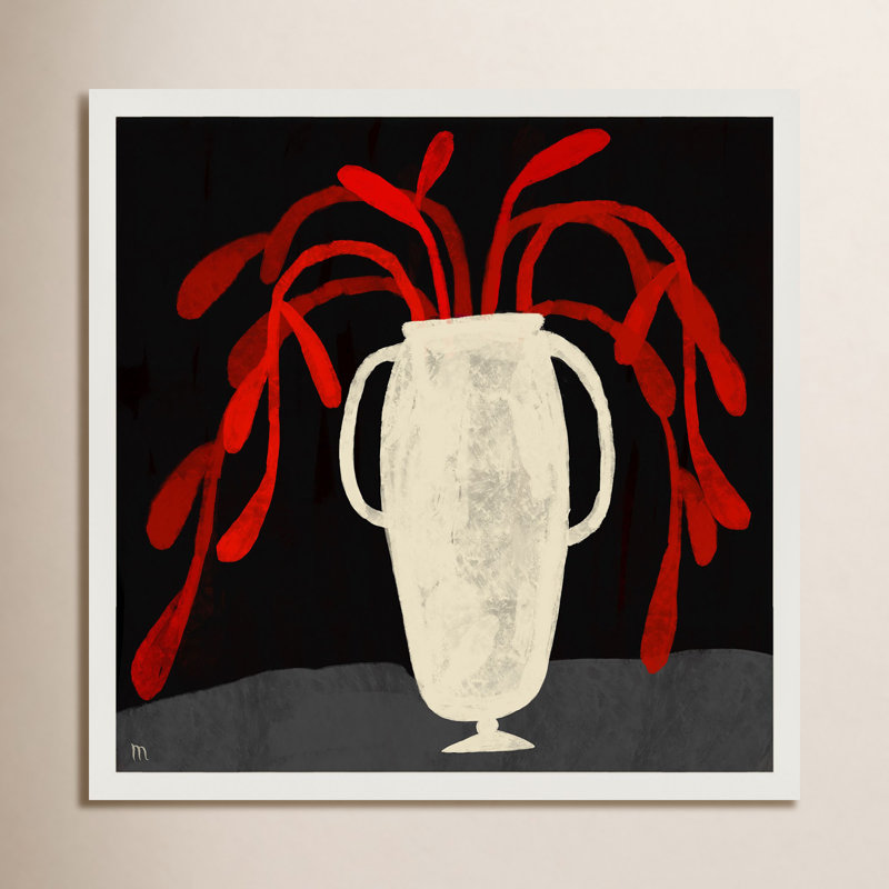 Chataignier Red Plant - Painting on Paper, Cadre blanc, H 24 po x l 24 po x P 1,25 po
