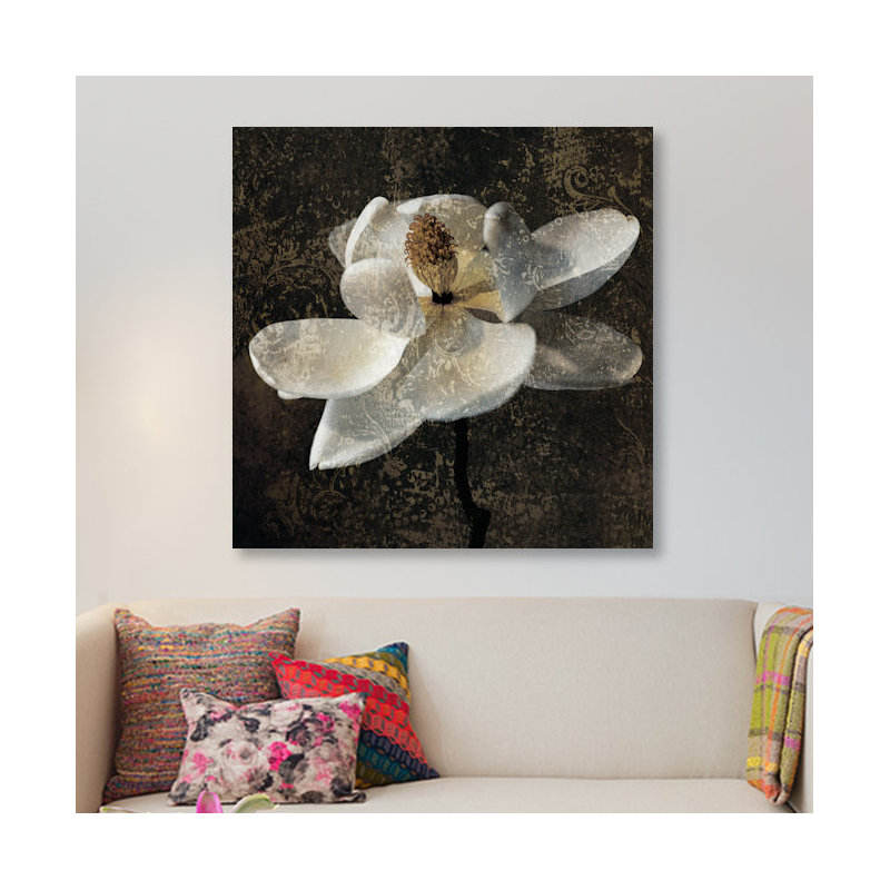 « magnolia ii », impression sur toile, H 18 po x l 18 po x P 1,5 po, Toile avec cadre noir, Pas de tapis