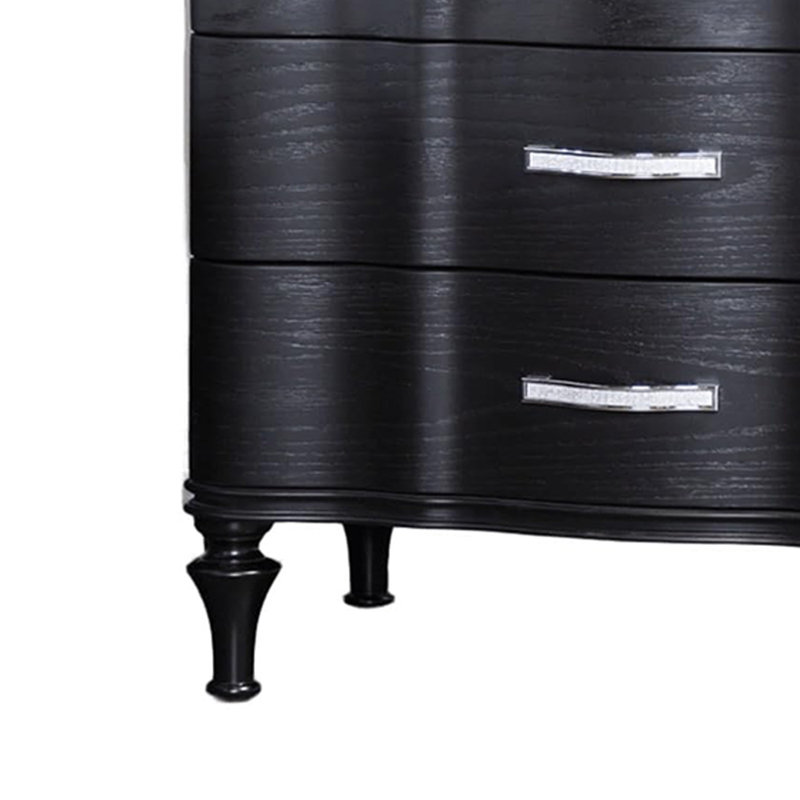 Table de chevet Eleena, 3 tiroirs, argent, poignées en métal 28 po, Noir/chrome