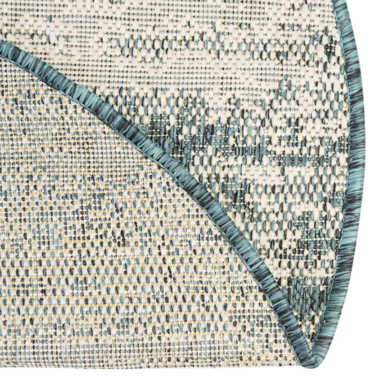Teal Cartago Indoor/Outdoor Modern Rug, Round 10'