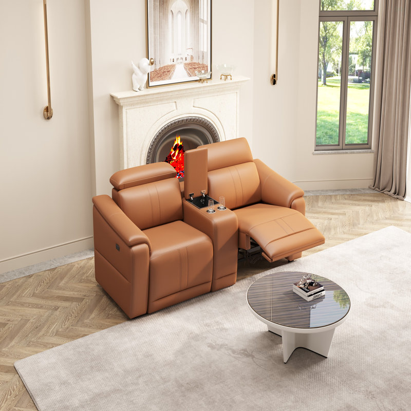 Canapé modulaire en cuir 3 pièces avec 2 porte-gobelets, canapé modulaire confortable pour le salon, Orange