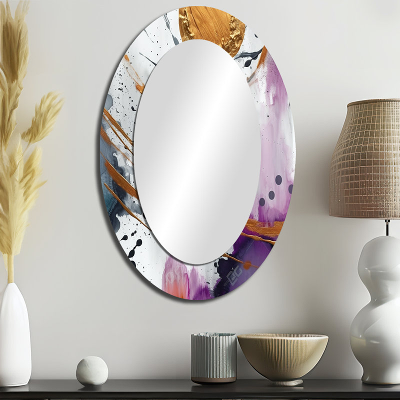 Cercles audacieux et marbre fusion V - grand miroir mural ovale sur métal, 36 po x 24 po