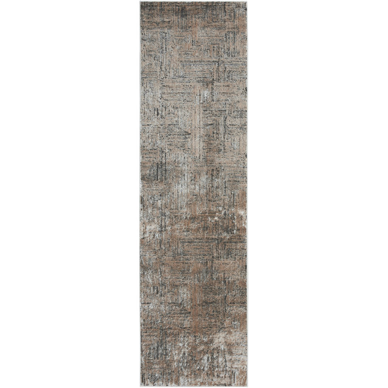 Tapis ivoire noir à motif abstrait Ck024, Tapis de couloir 2 pi 3 po x 7 pi 6 po