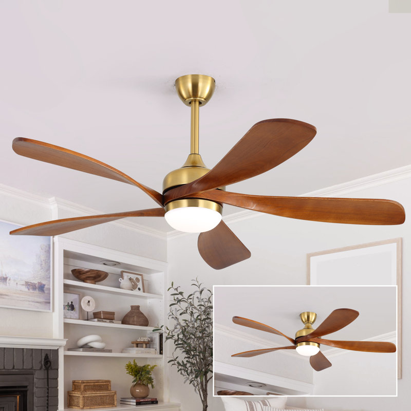  52" Modern Smart Ceiling Fan With Light, 6-speed Quiet Dc Motor & 3-color Led，remote Control With Timer，walnut, Brown Wood