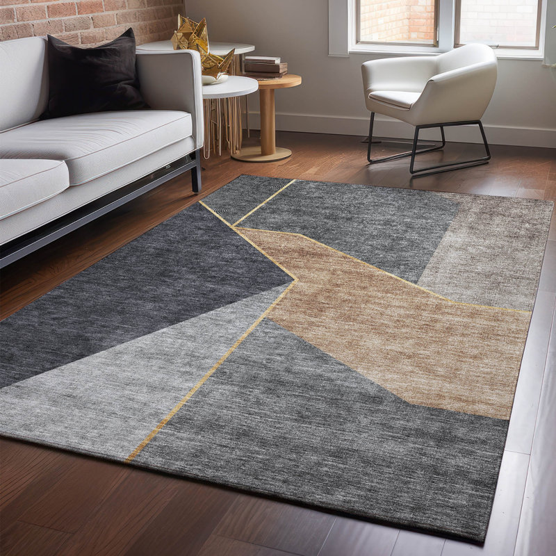 Tapis gris anthracite lavable à la machine Premium Cerrito, Rectangulaire 3 pi x 5 pi
