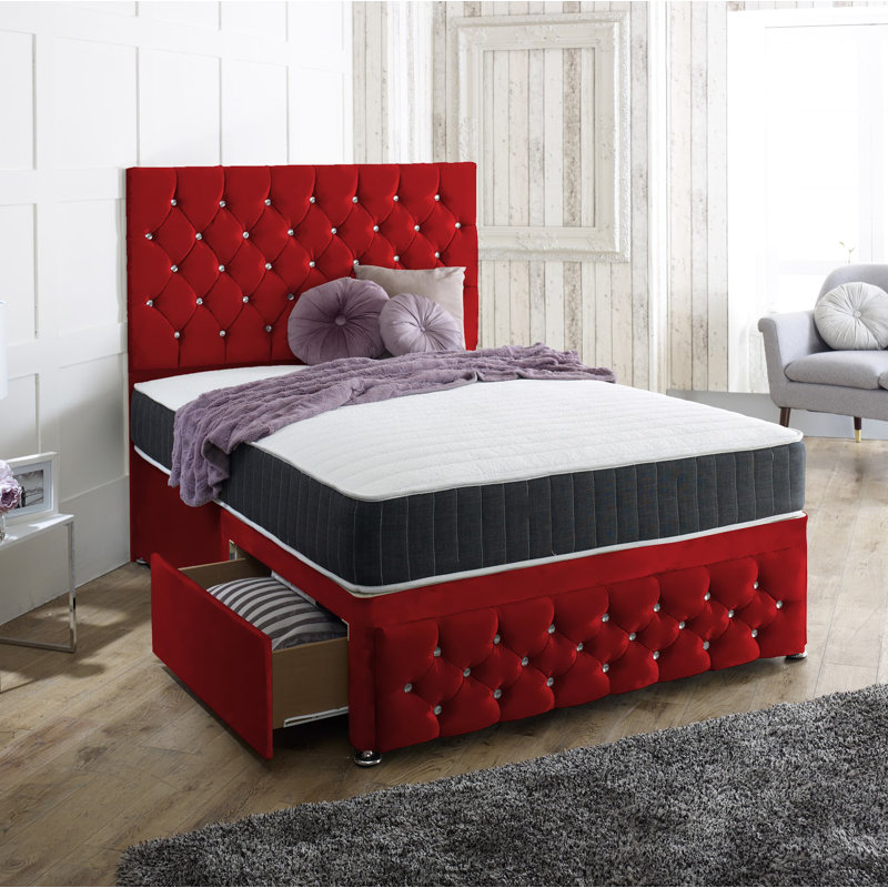 Baty Upholstered Divan Bed, Super King (6'), Red, No Drawer