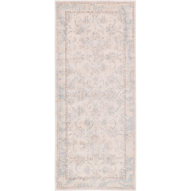 Tapis à motif oriental beige / bleu Iyanna, Tapis de couloir 2 pi 7 po x 6 pi