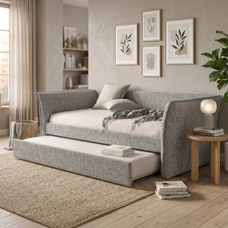 Kelling Upholstered Platform Daybed With Trundle, Gray