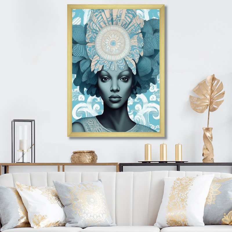 Magnifique beauté glam rétro afro-américaine, H 44 po x l 34 po x P 1,5 po, Encadrement doré