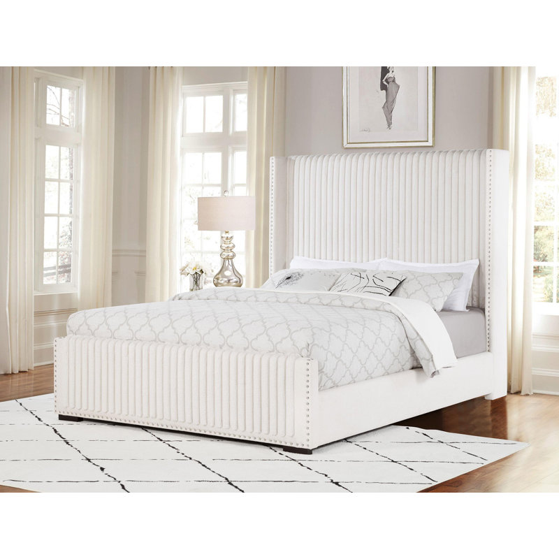 65-inch Upholstered Wingback Bed Cream, Queen
