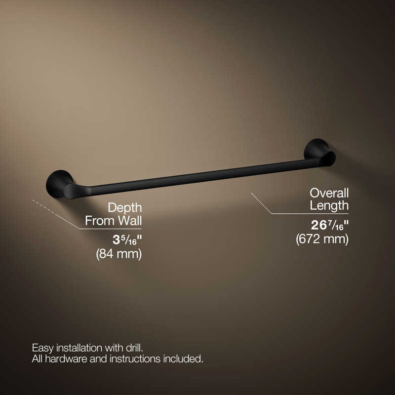 Simplice Towel Bar, Matte Black, 24"W