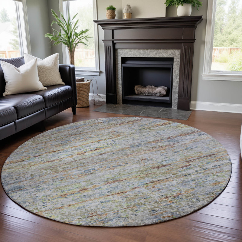 Tapis à rayures lavable à la machine Premium AMF1127, Rond 8 pi