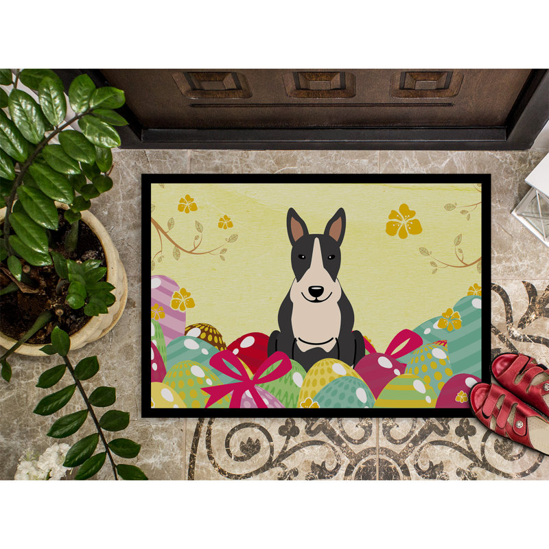 Tapis d'extérieur antidérapant Saroyan Bull Terrier, Noir / Blanc, l 24 po x L 36 po
