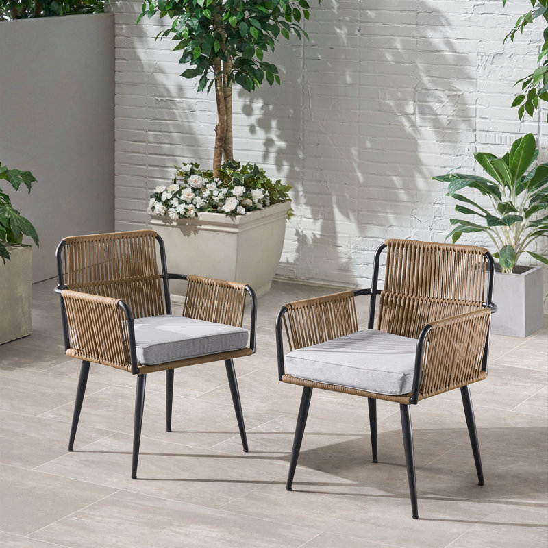 Alburgh All-Weather Outdoor 32"H Rope Chairs with Light Gray Cushion, Set of Two