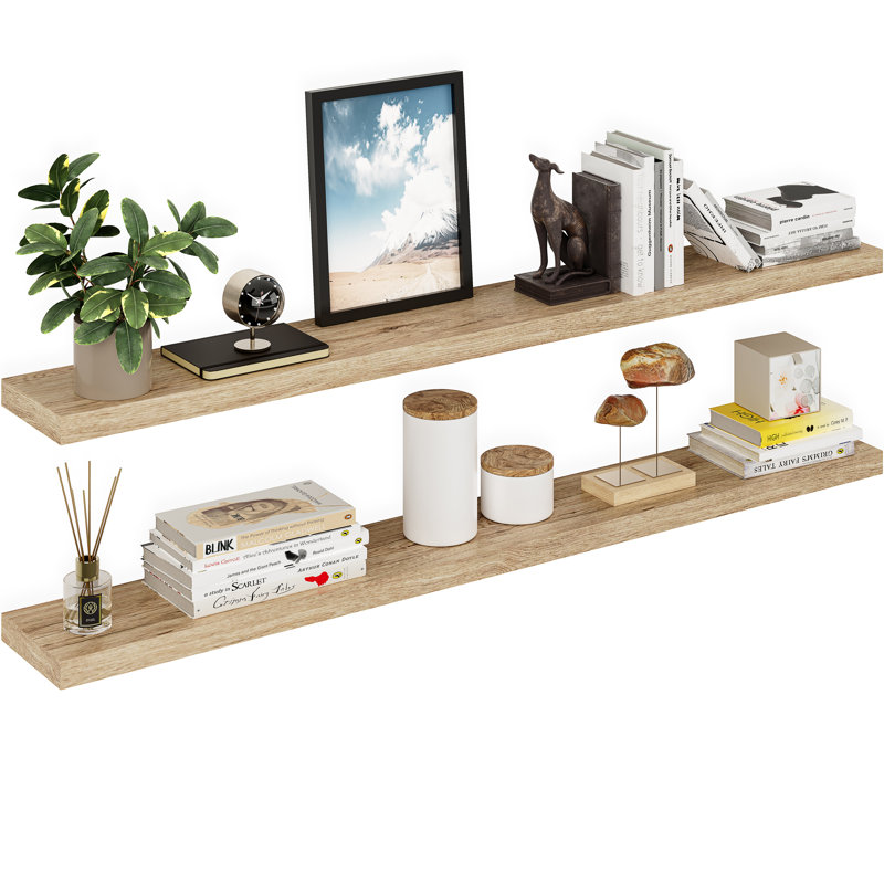 Miami 60" W x 8" D Floating Shelves Set with Invisible Wall Mount Brackets, Oak, 60 inches