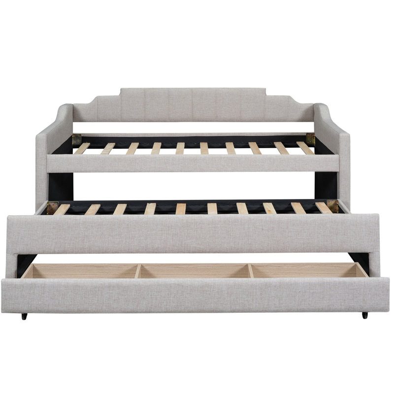 Lit de jour beige avec lit gigogne et trois tiroirs pour lit simple - Maximisez le rangement
