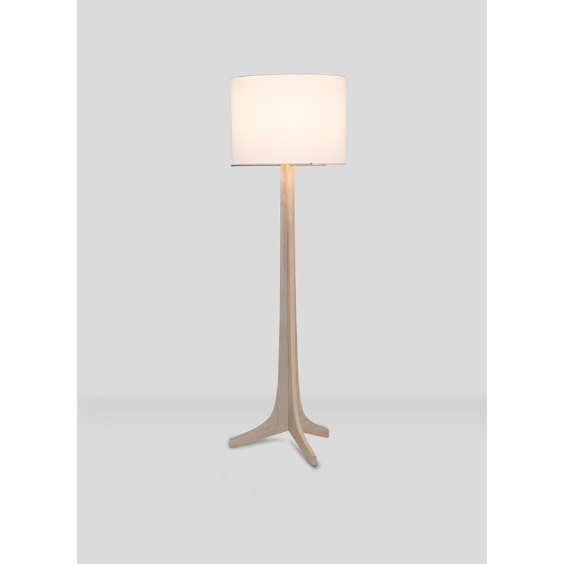 Lampe sur pied 59 po Nauta, Lin blanc, Aluminium brossÃ© / chÃªne dÃ©lavÃ© blanc / exposÃ