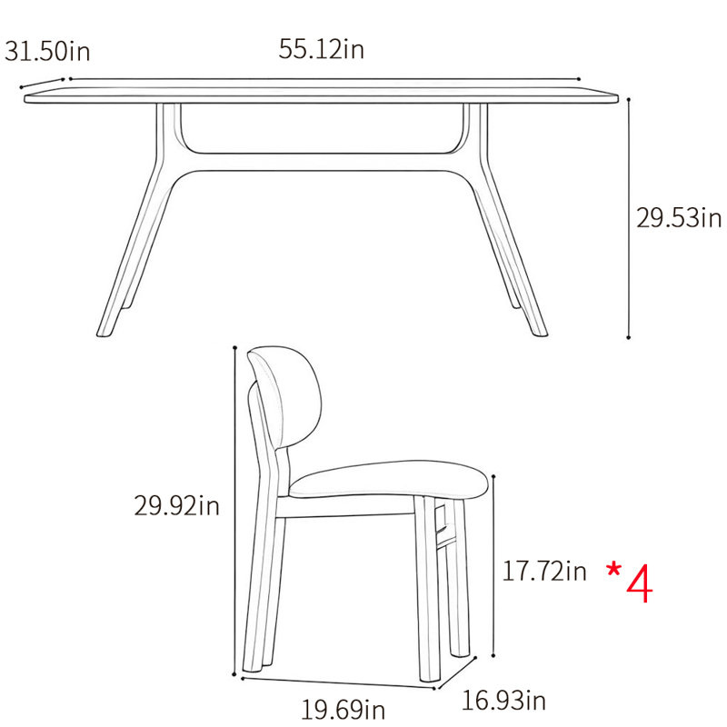 Modern simple rectangular family dining table sets, 29.53"H x 55.12"L x 31.5"W