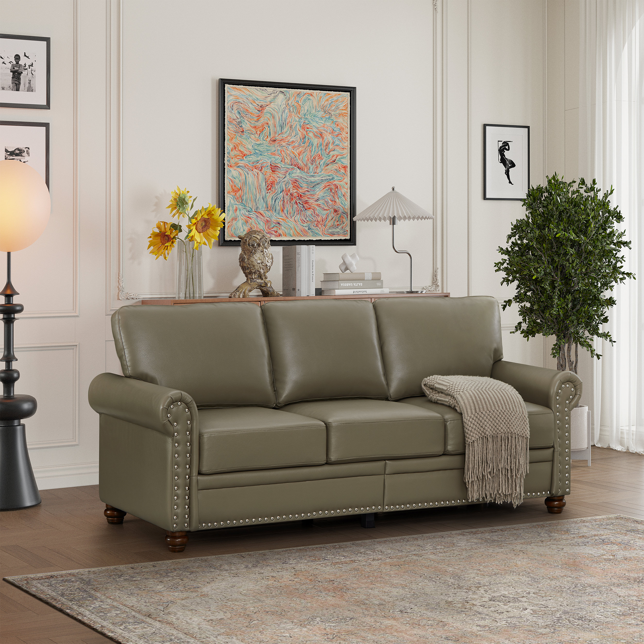 Charlton Home® Dancho 82.68'' Faux Leather Round Arm Sofa | Wayfair