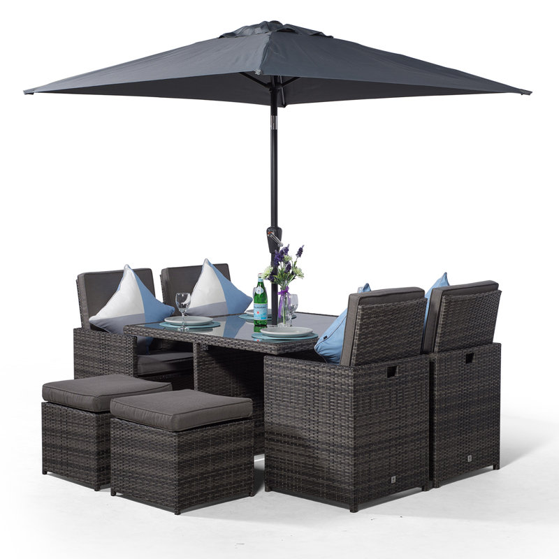 Nikolas 4 Seater Dining Set with Cushions and Parasol