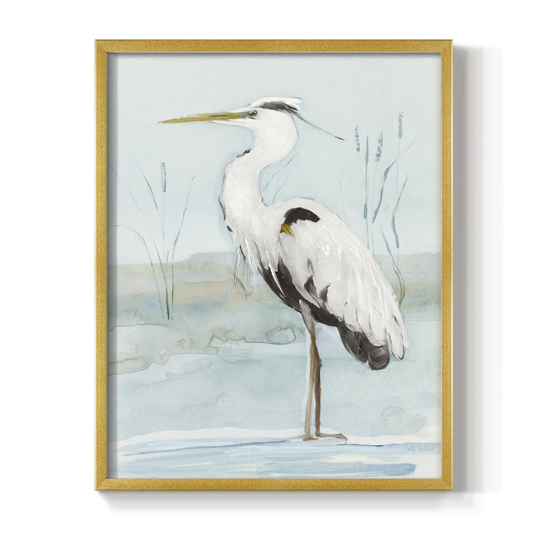 Heron on Blue II, reproduction encadrée - bois massif, H 30 po x l 24 po, Doré