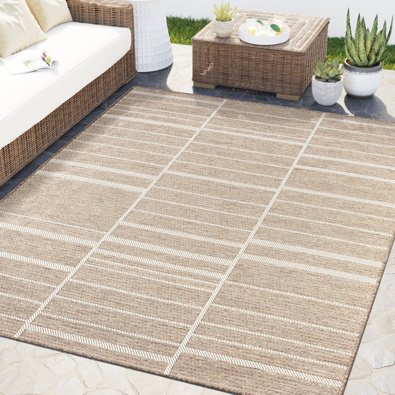 Tapis intérieur / extérieur brun à motif de blocs Abani OCE140A, Rectangle 4pi x 6 pi