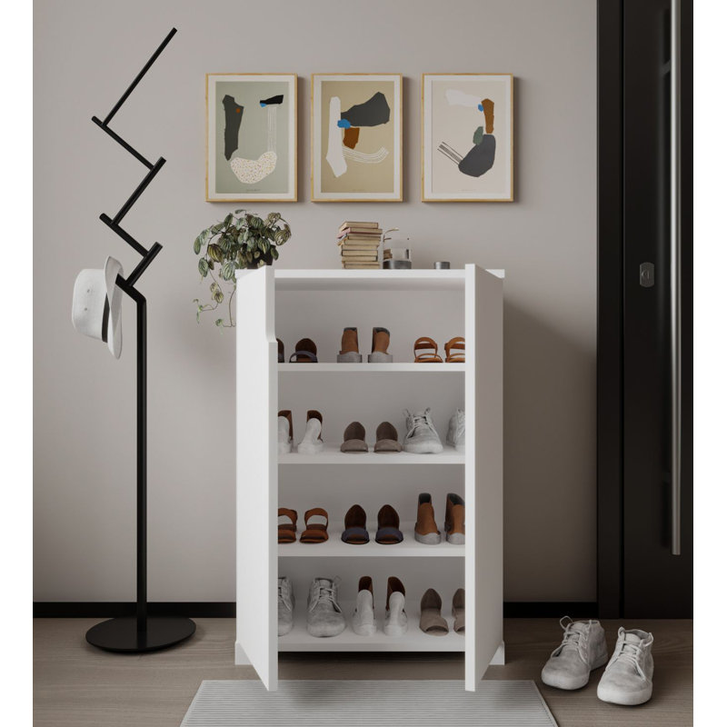 Modern Shoe Cabinet with Numerous Shelves, White, 23.6 x 38.2 x 13.4 inches | 100% Melamine Coated Chipboard, Plastic Legs, Wall-Mountable, 66.1 lbs Shelf Capacity | Stylish & Functional Storage Solution for Any Entryway