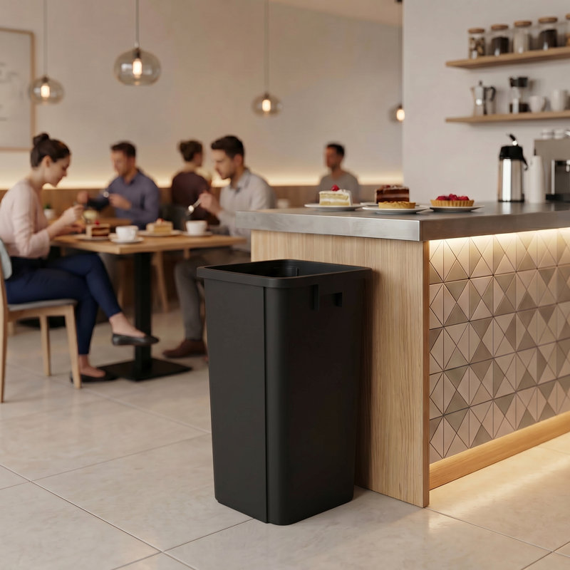 Poubelle carrée en plastique 23 pouces avec canaux d'aération, Noir