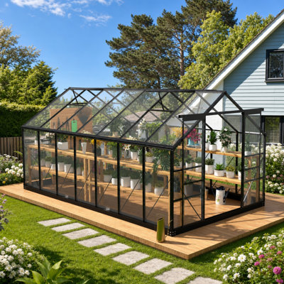 Heavy Duty Windproof 8 x 14.2 Ft Polycarbonate Greenhouse, Aluminum Frame with Roof Ven